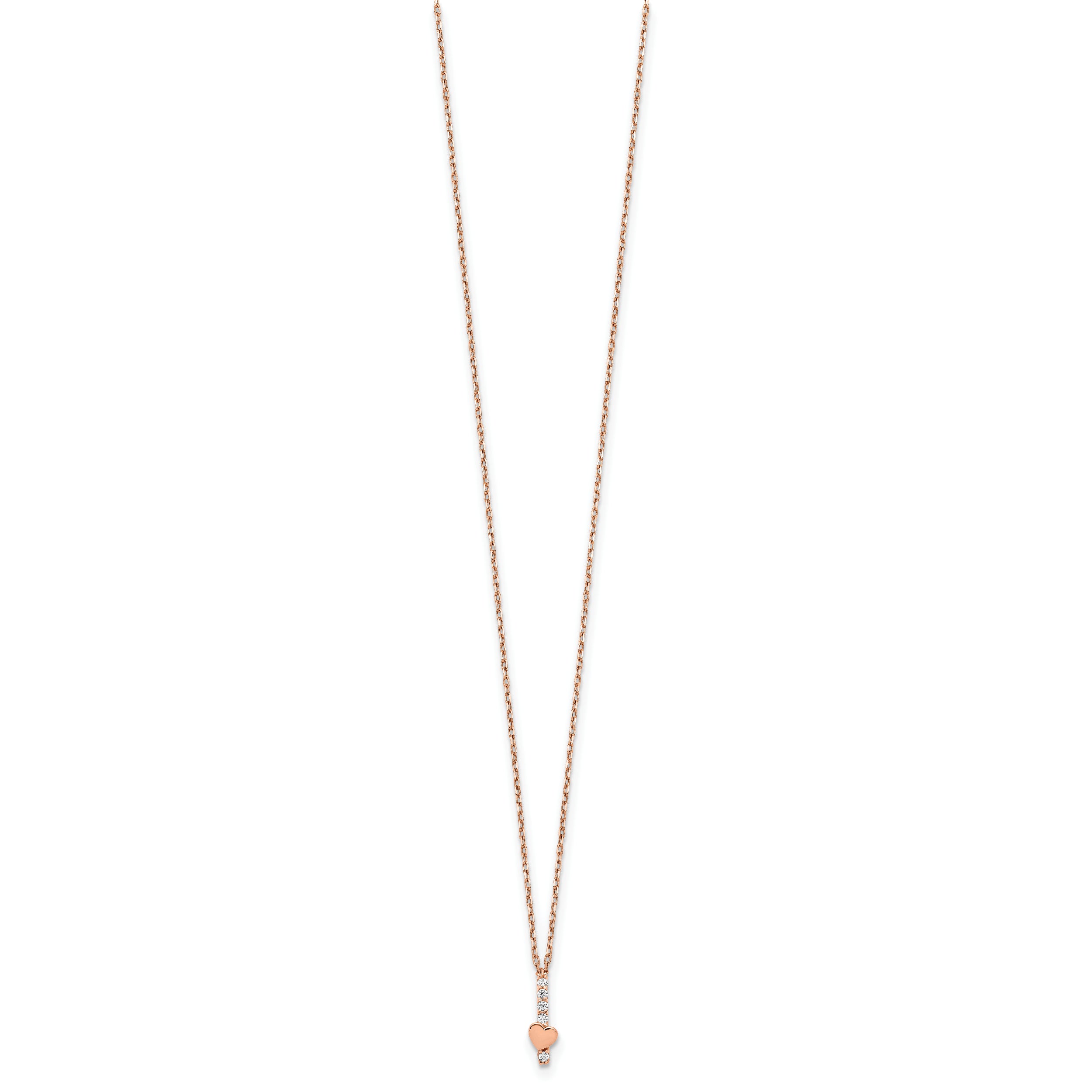 14k Rose Gold Polished CZ Heart w/1.25 in ext Necklace