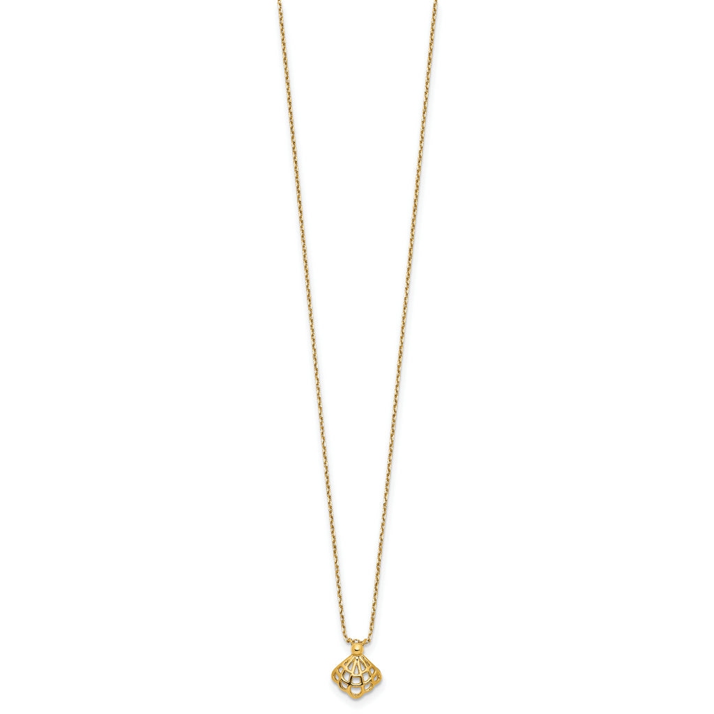 14k Yellow Gold Polished Seashell w/1.25 in ext Necklace