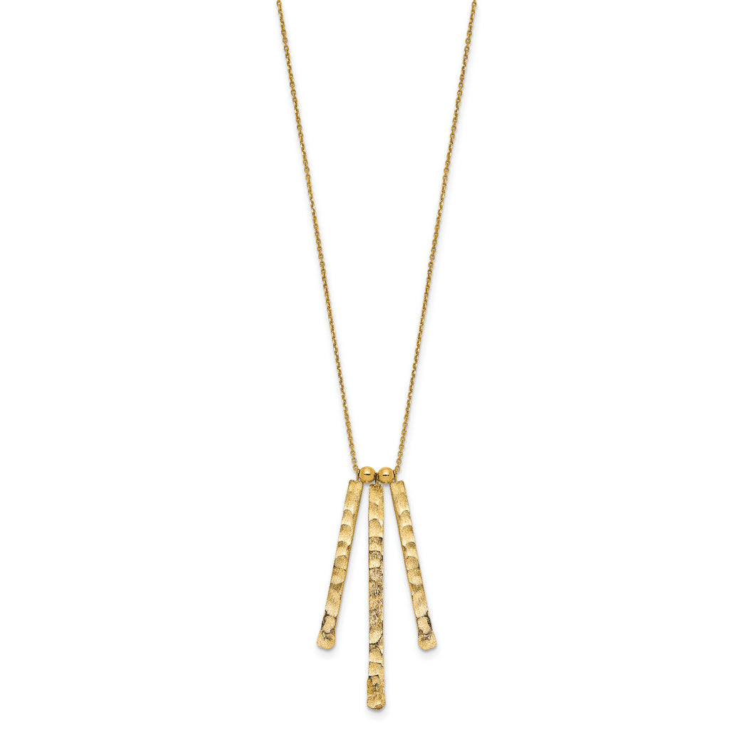 14K Hammered Satin Dangle Triple Bar w/2 in ext. Necklace