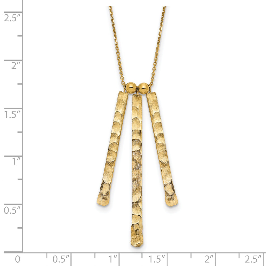 14K Hammered Satin Dangle Triple Bar w/2 in ext. Necklace