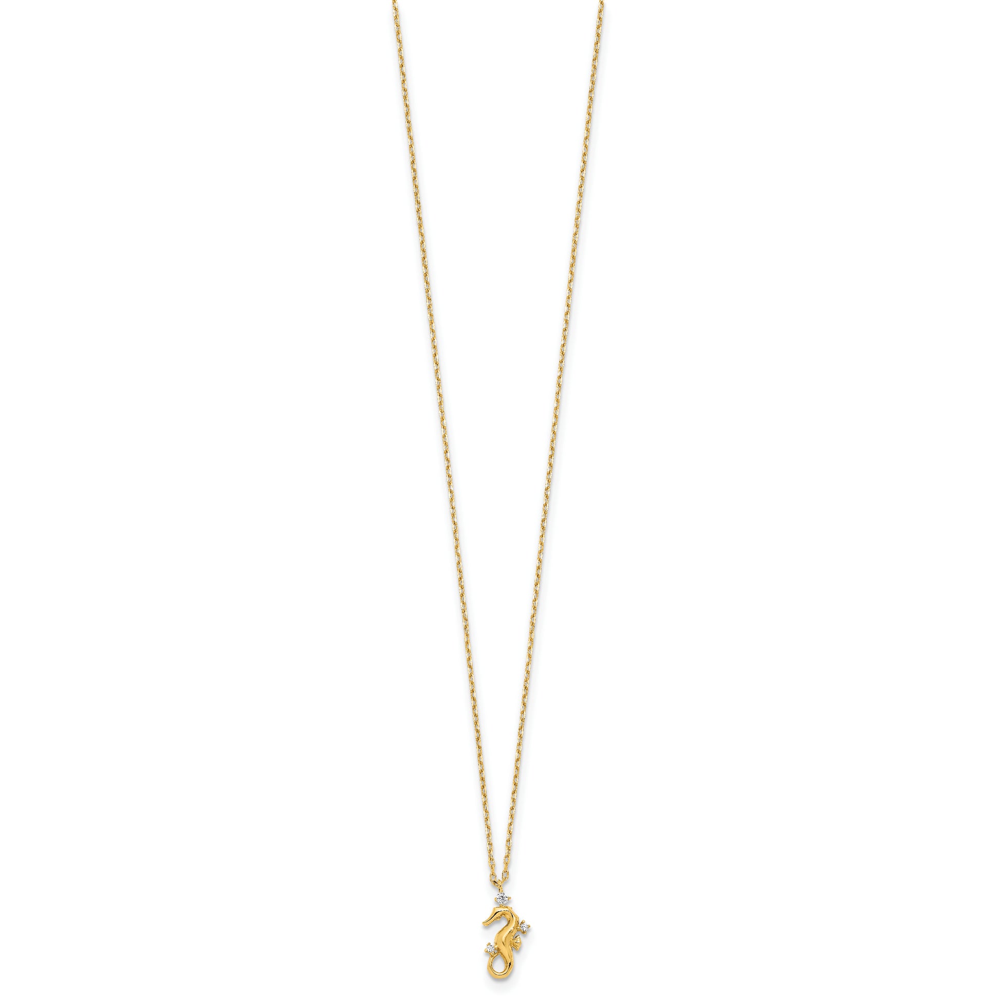 14k Yellow Gold Polished CZ Seahorse w/1.25 in ext Necklace