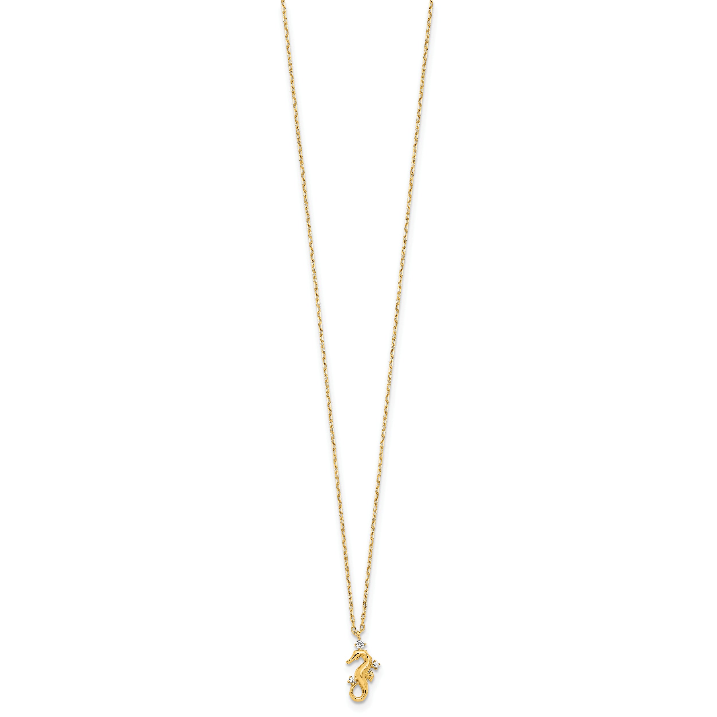 14k Yellow Gold Polished CZ Seahorse w/1.25 in ext Necklace