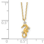 14k Yellow Gold Polished CZ Seahorse w/1.25 in ext Necklace