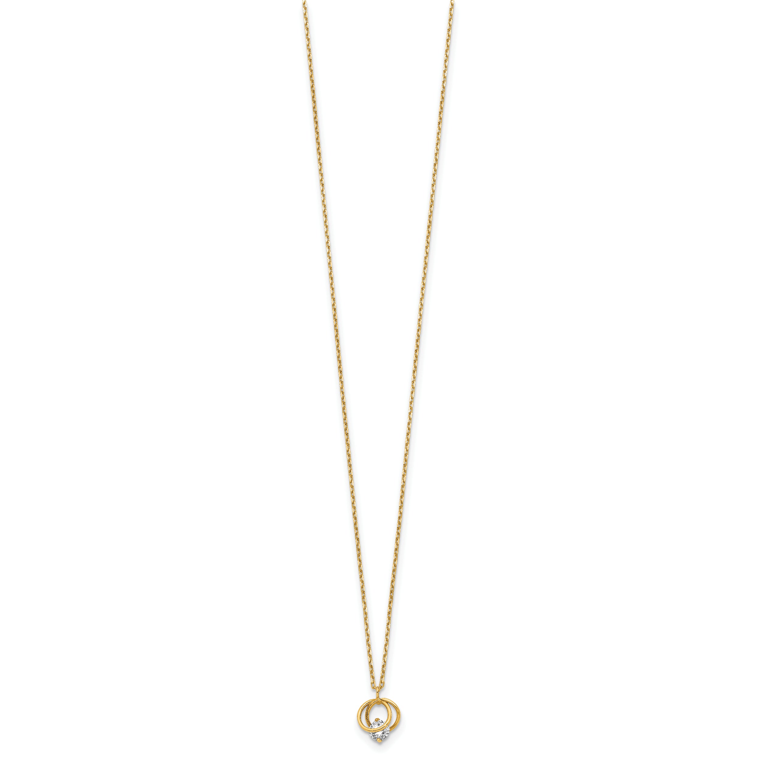 14k Yellow Gold Polished CZ Double Circle 15in w/1in ext Necklace