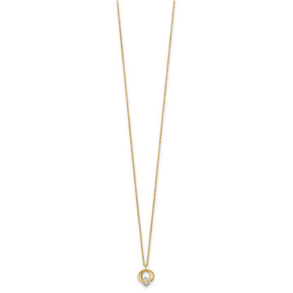 14k Yellow Gold Polished CZ Double Circle 15in w/1in ext Necklace
