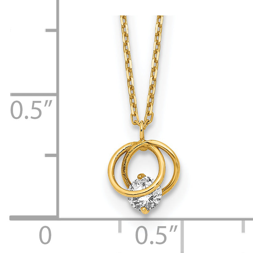 14k Yellow Gold Polished CZ Double Circle 15in w/1in ext Necklace