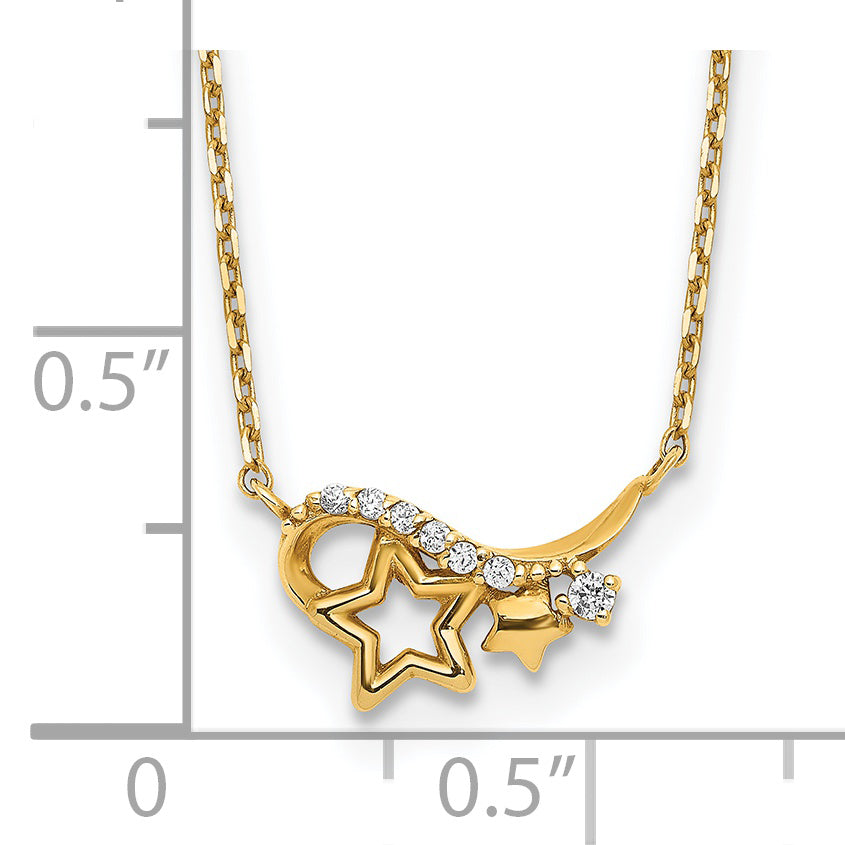 14k Yellow Gold Polished CZ Star 15in w/1in ext Necklace