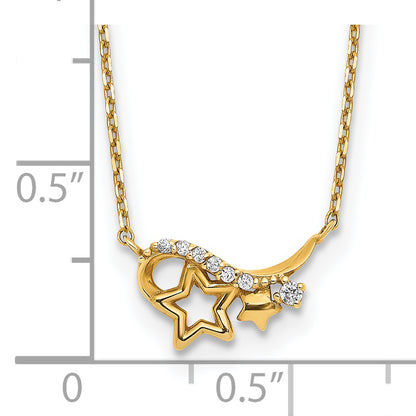 14k Yellow Gold Polished CZ Star 15in w/1in ext Necklace