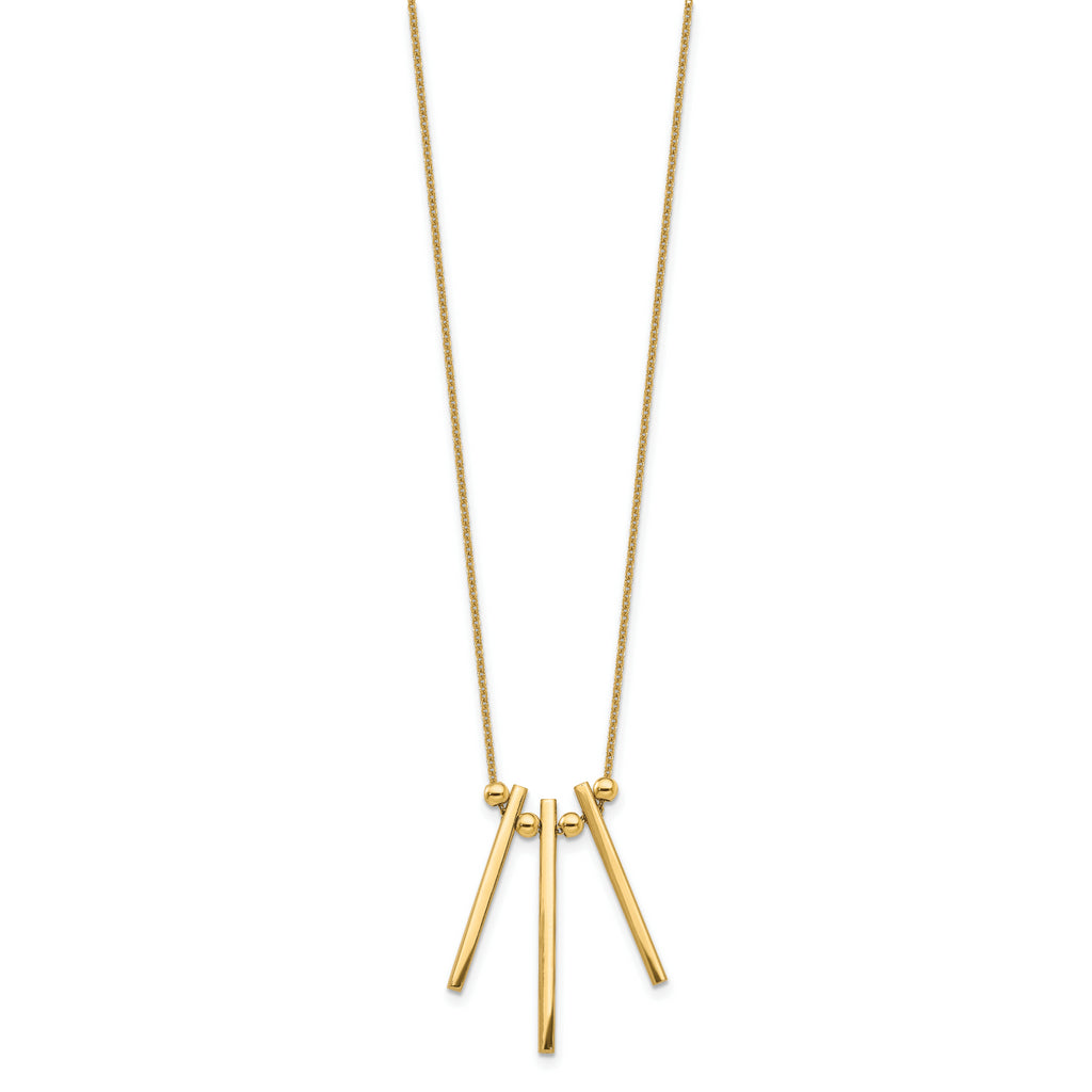14K Gold Polished Three Bar Dangle Necklace