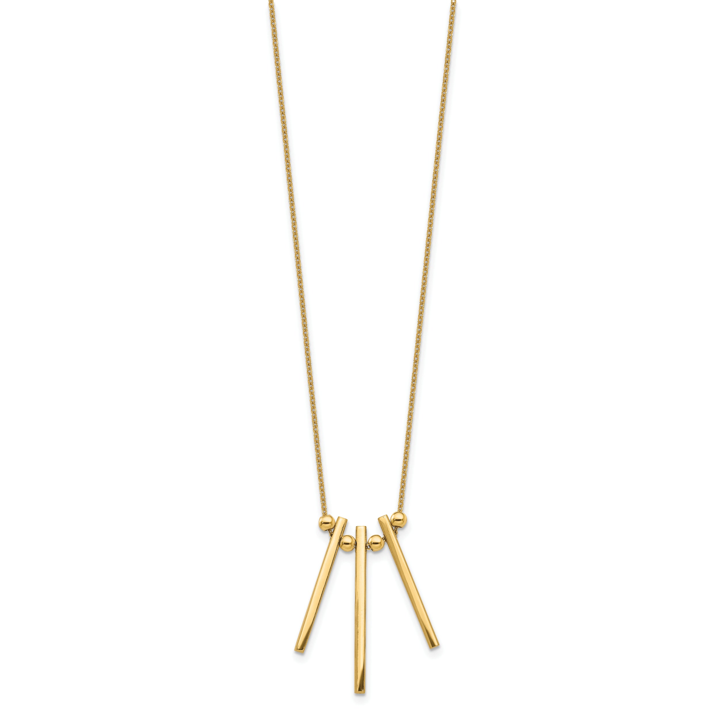 14K Gold Polished Three Bar Dangle Necklace