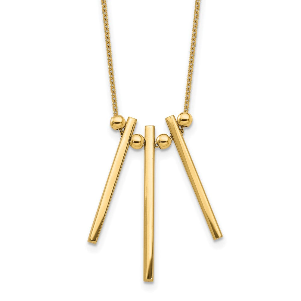 14K Gold Polished Three Bar Dangle Necklace