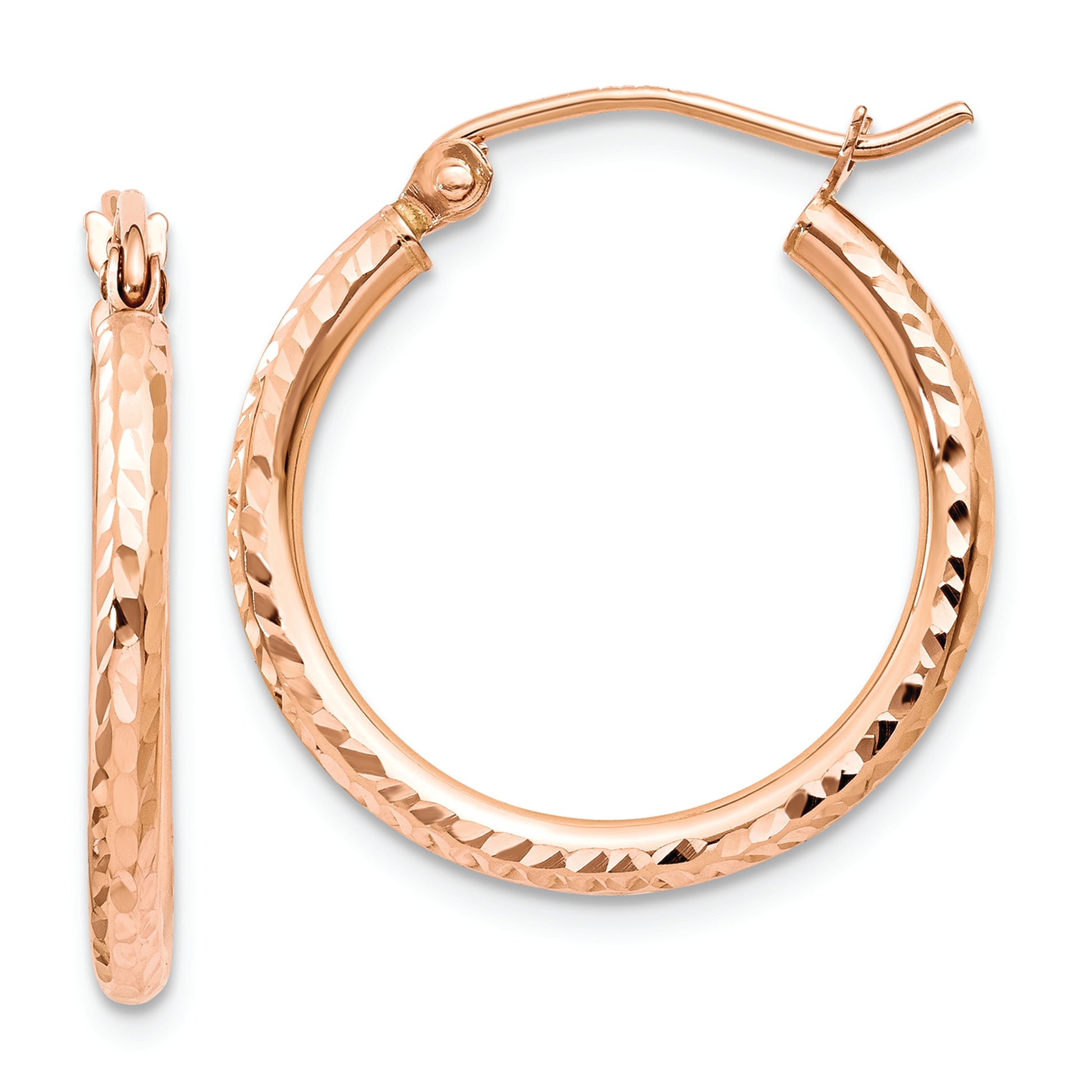 14k Rose Gold Diamond-cut Polished Hoop Earrings