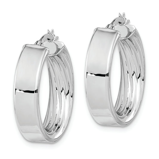 14K White Gold Polished and Textured Inside Hoop Earrings