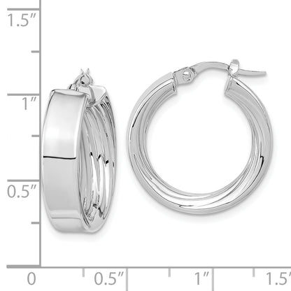 14K White Gold Polished and Textured Inside Hoop Earrings