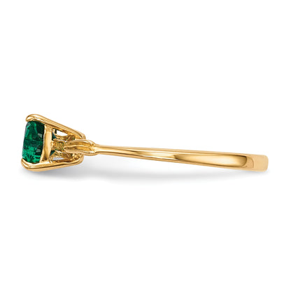 14k Gold Polished Created Emerald Bow Ring