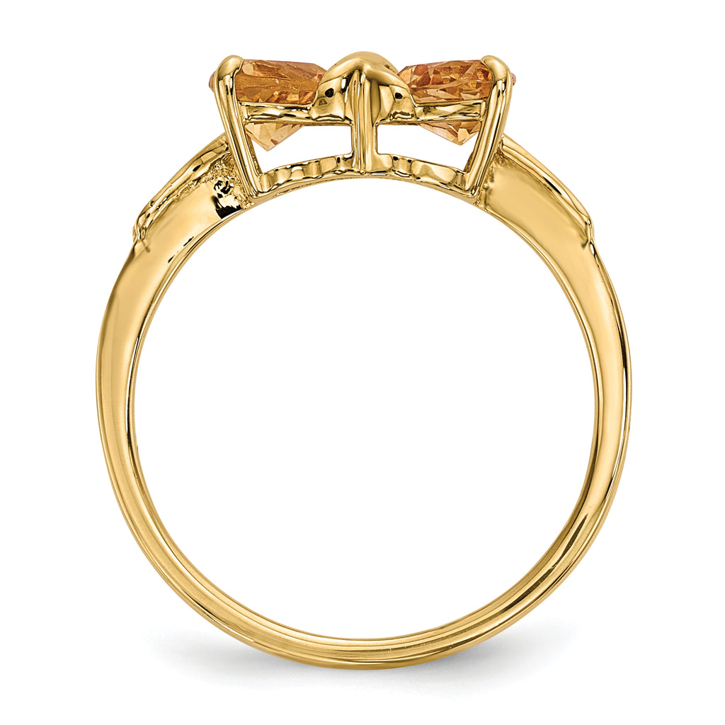 14k Gold Polished Citrine Bow Ring