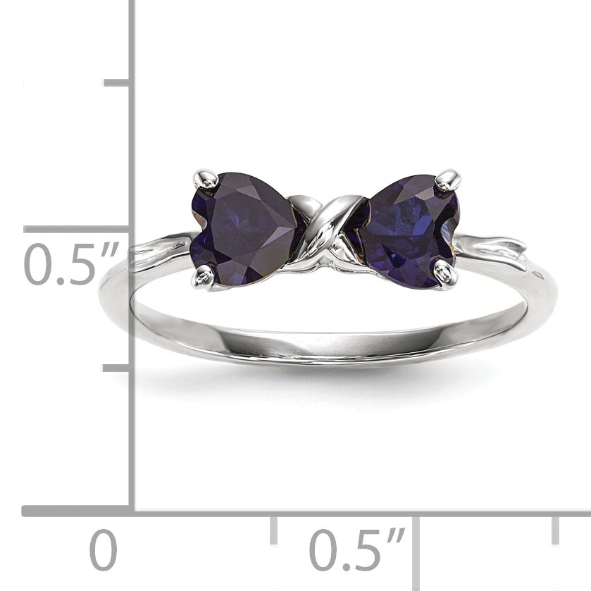 14k White Gold Polished Created Sapphire Bow Ring