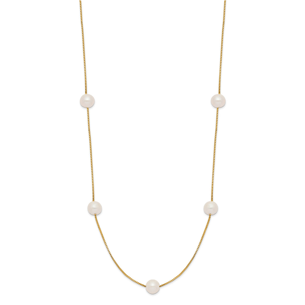 14K 5-6mm Round White FWC Pearl 9-Station Necklace