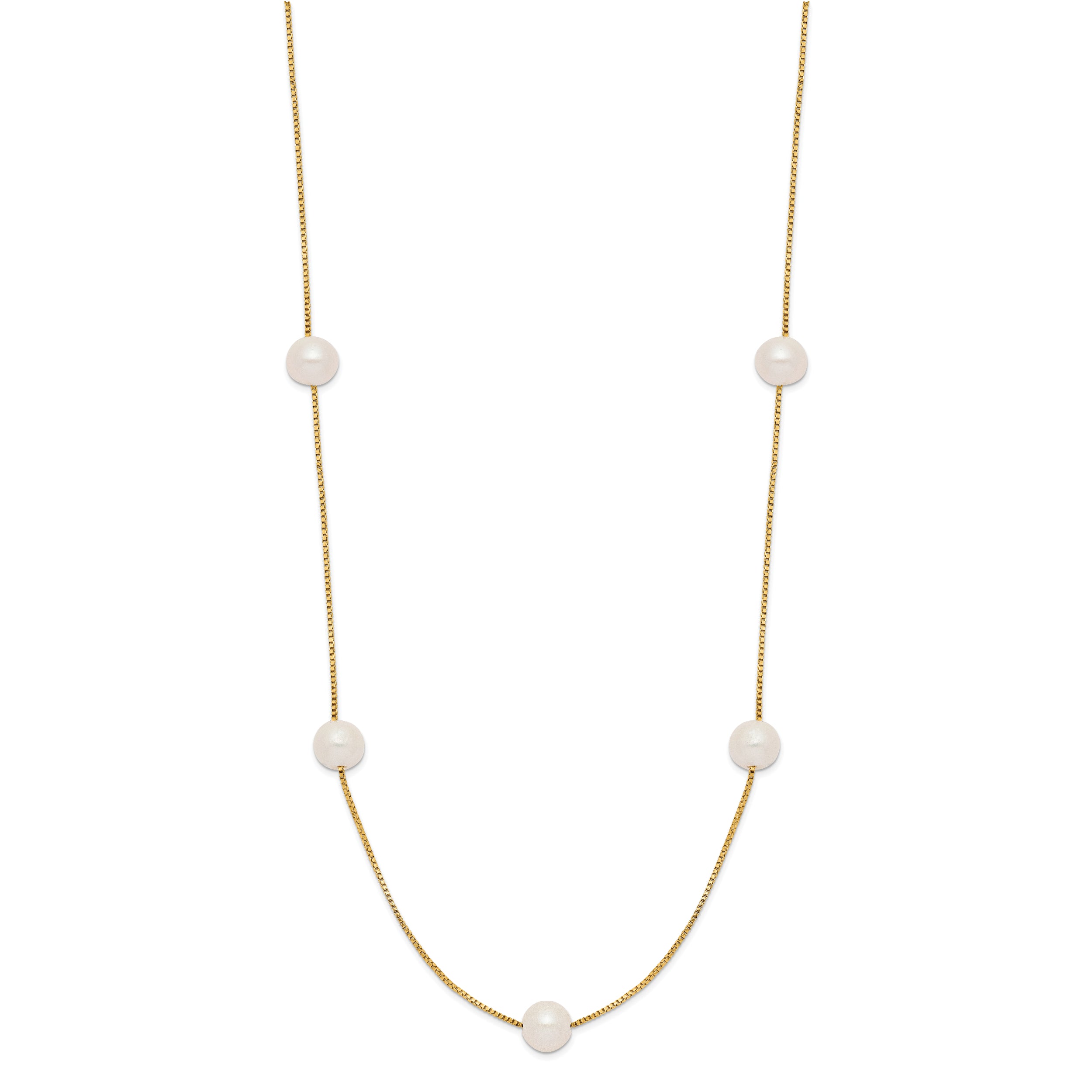 14K 5-6mm Round White FWC Pearl 9-Station Necklace