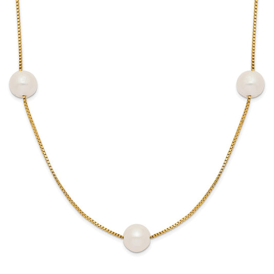 14K 5-6mm Round White FWC Pearl 9-Station Necklace