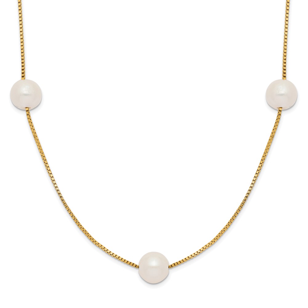 14K 5-6mm Round White FWC Pearl 9-Station Necklace