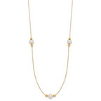 14K Polished FWC Pearl and Bead 3 Station 16in w/2 in ext. Necklace