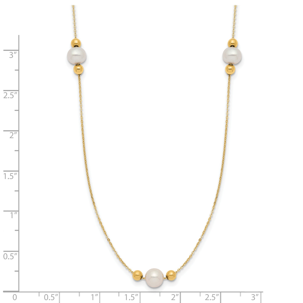 14K Polished FWC Pearl and Bead 3 Station 16in w/2 in ext. Necklace