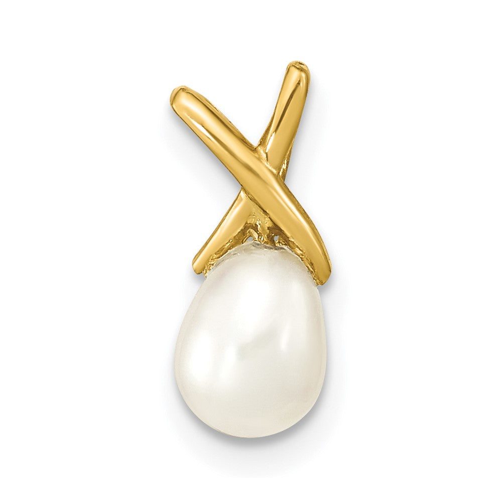 14K 5-6mm Teardrop White FWC Pearl Pendant
