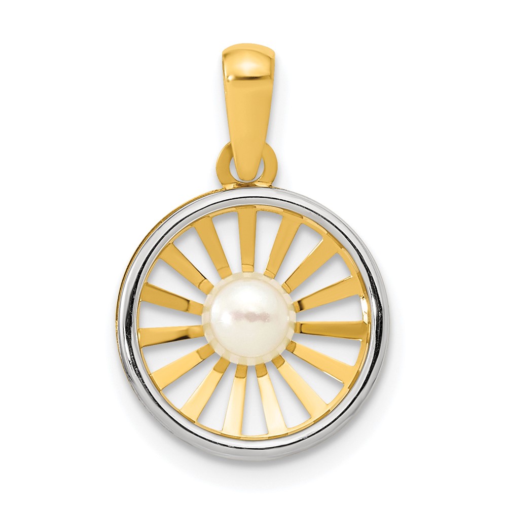 14K Two-tone Polished 4-5mm Freshwater Cultured Pearl Circle Pendant