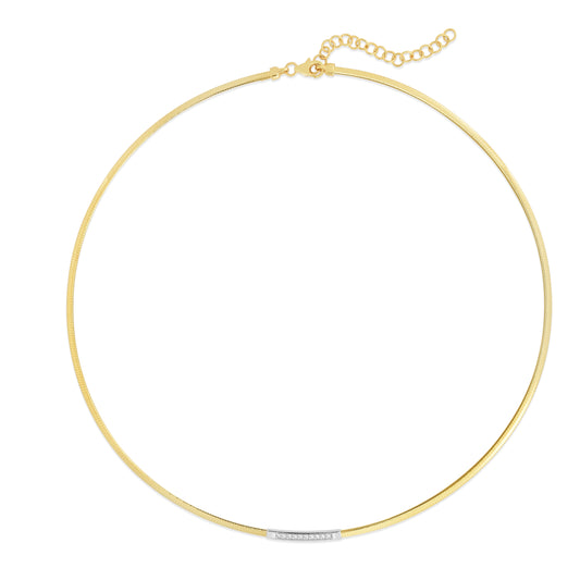 14K Gold Skinny Omega Diamond Bar Necklace